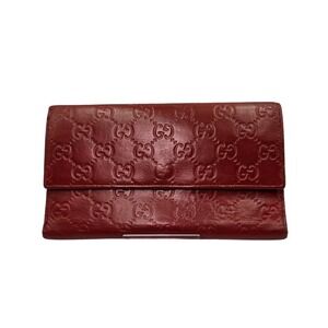 Gucci GG Embossed Continental Wallet Snap‎ Closure Red Leather Authentic